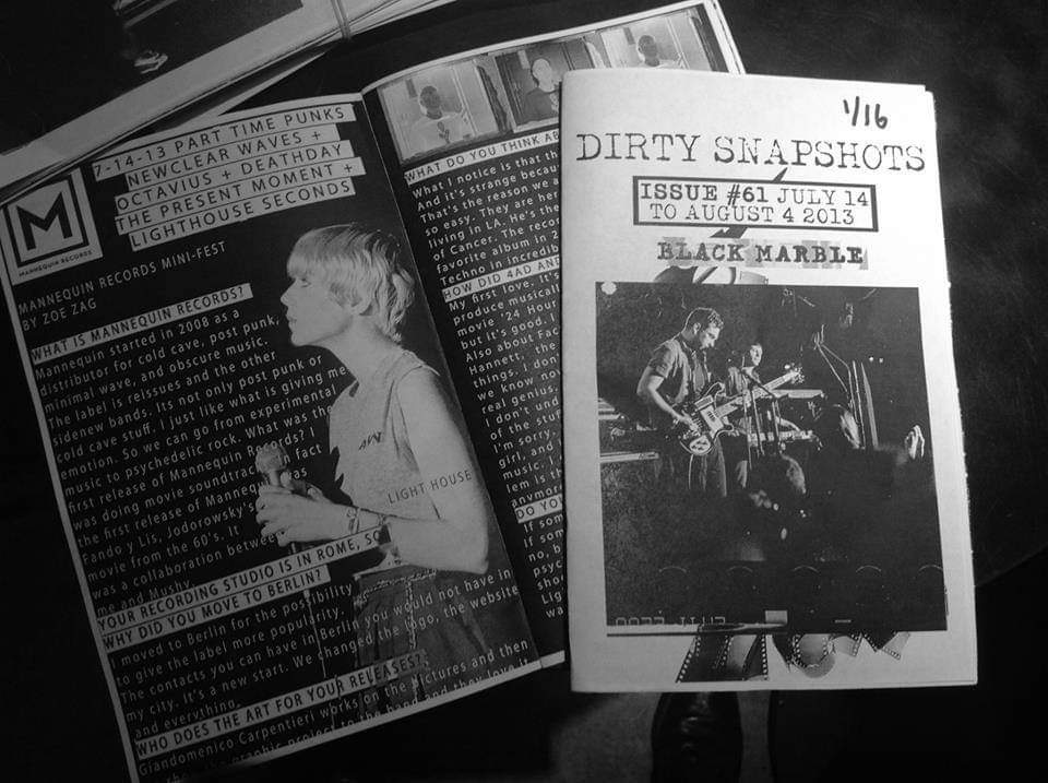 Dirtly Snapshots zine featuring Dawn Sharp of Light House and featuring Black Marble on the cover
