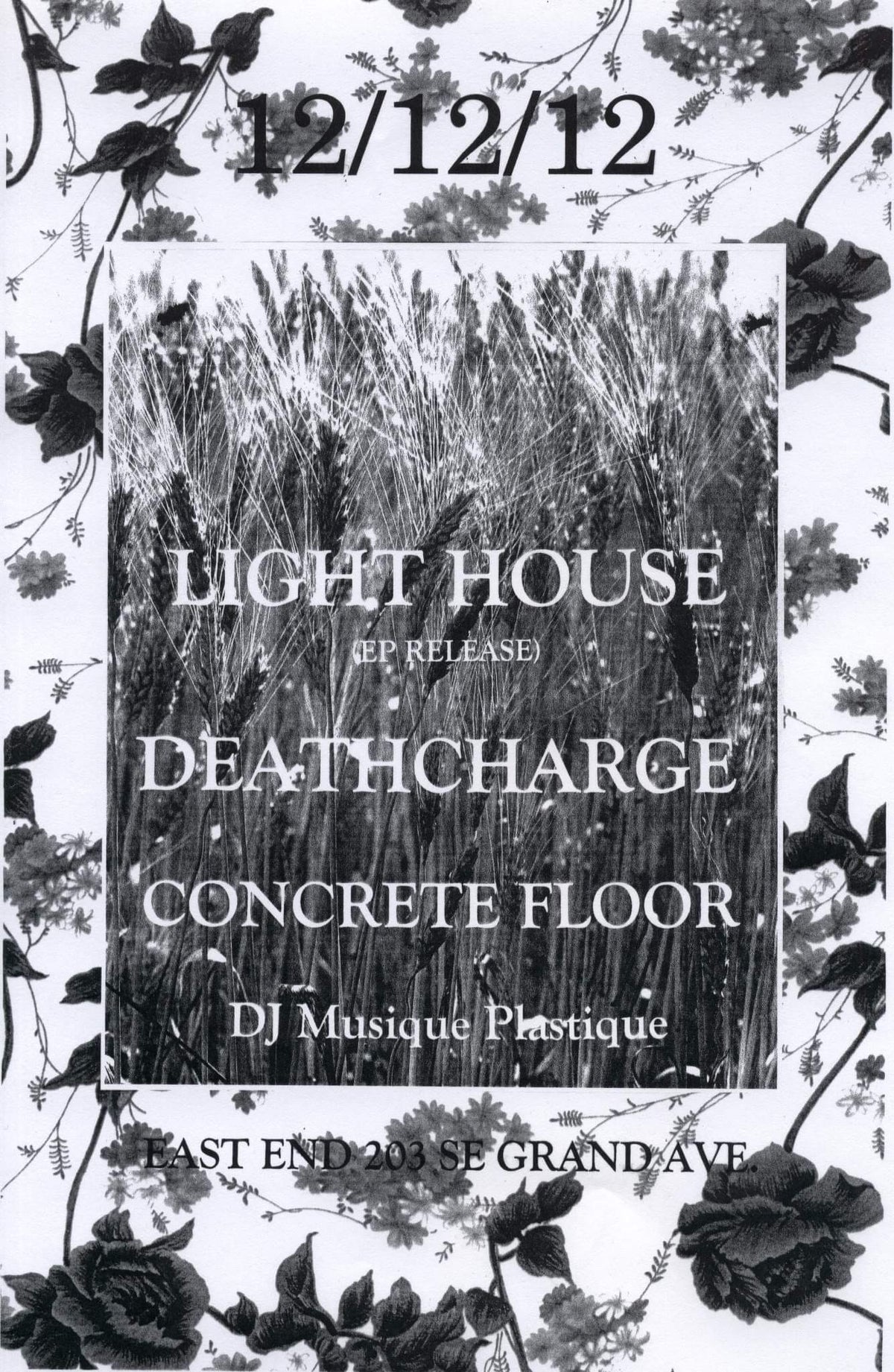 Light House Deathcharge and Concrete floor playing a show at East End featuring Dawn Sharp Arian Jalali and Frank Deathcharge and Chris Relyea