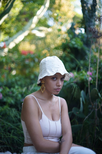 Little House print Petal Bonnet